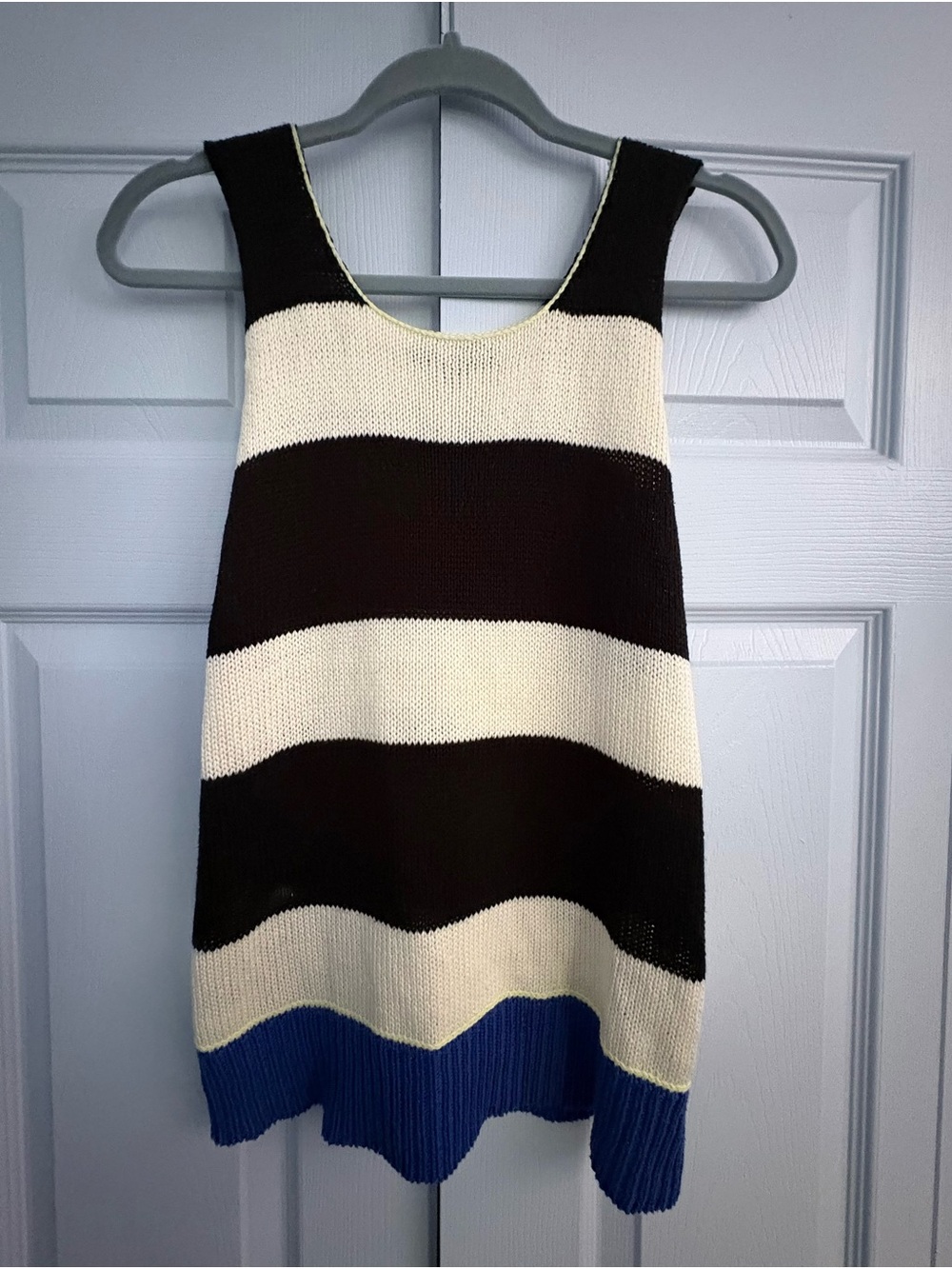 Sanctuary Colorblock Knit Tank in Black, Cream & Blue w Neon Green Trim sz XL